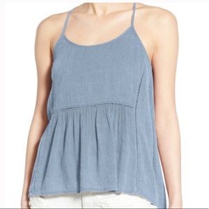 Sun & Shadow Ladder Stitch High/Low Navy Tank Top